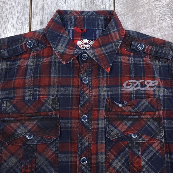 Parasuco Mens Heavy Flannel Shirt Size Medium Blue Red Plaid Long Sleeve Biker - Picture 4 of 6